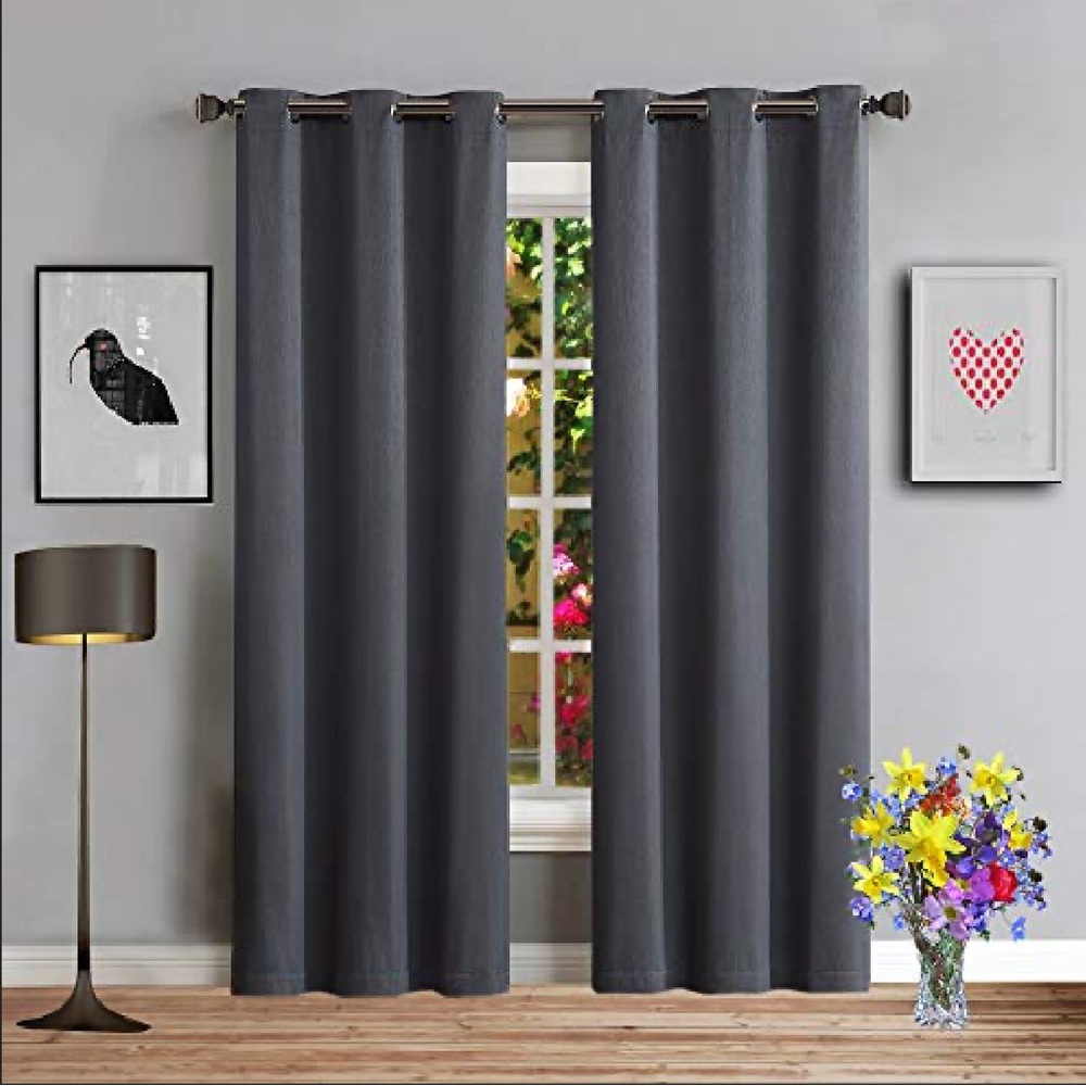 Madison Charcoal 2 Blackout window panels with grommets - Picture 1 of 4